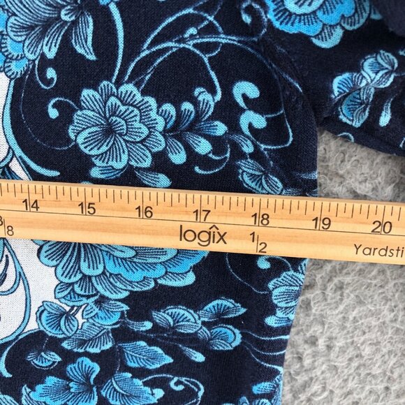 Chicos Sweater Womens 0 US Small Blue Floral Perfect Layer Cardigan 3/4 Sleeves - Picture 8 of 10